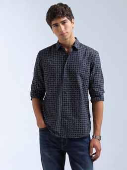 Flying Machine - Blue Printed Regular Shirt