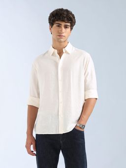 Flying Machine - White Self Design Regular Shirt