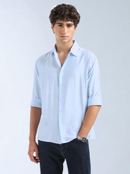 Flying Machine - Blue Self Design Regular Shirt