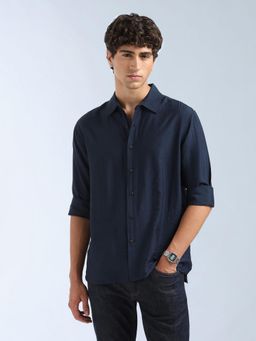 Flying Machine - Blue Self Design Regular Shirt