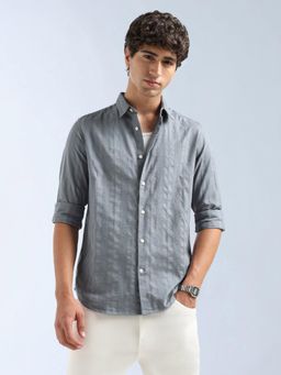 Flying Machine - Grey Self Design Regular Shirt