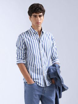 Flying Machine - White Stripes Regular Shirt