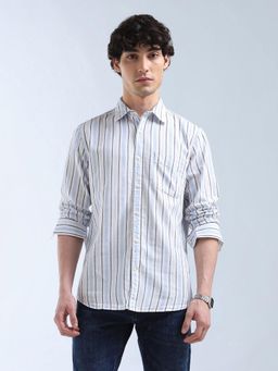 Flying Machine - White Stripes Regular Shirt