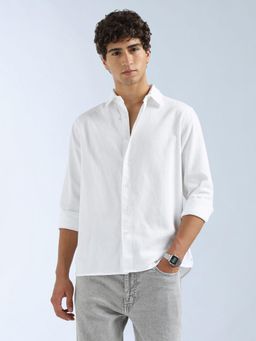 Flying Machine - White Self Design Regular Shirt