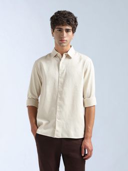 Flying Machine - Beige Self Design Regular Shirt