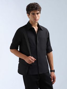 Flying Machine - Black Self Design Regular Shirt