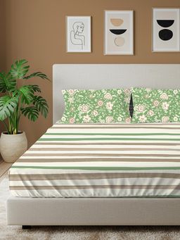 Urban Space - Streak Sage Green Cotton Bedsheet with 2 Pillow Covers
