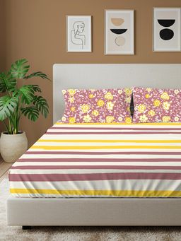 Urban Space - Streak Muddy Pink Cotton Bedsheet with 2 Pillow Covers