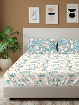 Urban Space - Raina Blue Cotton Bedsheet with 2 Pillow Covers
