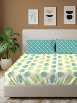Urban Space - Dew Teal Cotton Bedsheet with 2 Pillow Covers