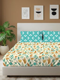 Urban Space - Mist Teal Blue Cotton Bedsheet with 2 Pillow Covers