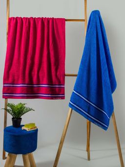 Nautica - Zero Twist 100% Cotton Towel -2Pc Bath Towel Lines-Burgundy, Royal Blue
