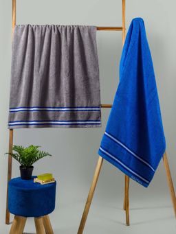 Nautica - Super Soft Zero Twist 100% Cotton Towel -2Pc Bath Towel Empire-Grey, Royal Blue