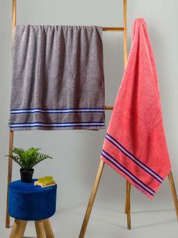 Nautica - Super Soft Zero Twist 100% Cotton Towel -2Pc Bath Towel Empire-Grey, Coral