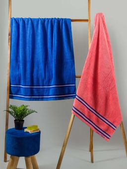 Nautica - Super Soft Zero Twist 100% Cotton Towel -2Pc Bath Towel Text-Royal Blue, Coral