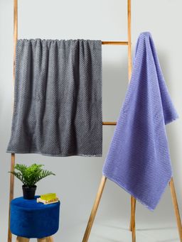 Nautica - Fluffy Zero Twist 100% Cotton Towel -2Pc Bath Towel Stick-Steel Grey, Grapemist