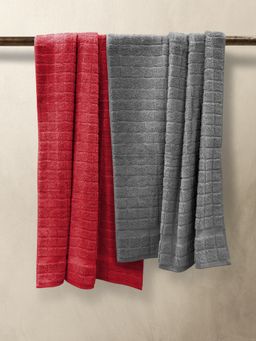 Nautica - Super Soft 100% Cotton Towel -2Pc Bath Towel Checks-Red, Grey