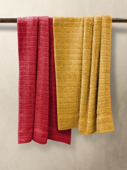 Nautica - Super Soft 100% Cotton Towel -2Pc Bath Towel Checks-Red, Yellow