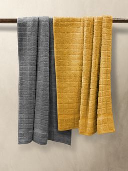 Nautica - Super Soft 100% Cotton Towel -2Pc Bath Towel Checks-Grey, Yellow
