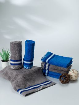 Nautica - Super Soft Zero Twist 100% Cotton Towel -8Pc Face Towel Deny-Grey, Royal Blue