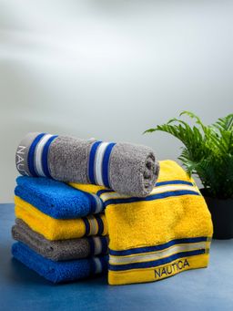 Nautica - Zero Twist 100% Cotton Towel -6Pc Hand Towel Cube-Yellow, Grey, Royal Blue
