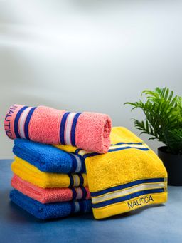 Nautica - Zero Twist 100% Cotton Towel -6Pc Hand Towel Big Flass-Yellow, Coral, Royal Blue