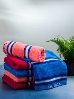 Nautica - Zero Twist 100% Cotton Towel -6Pc Hand Towel Roses-Royal Blue, Coral, Burgundy