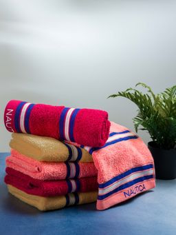 Nautica - Zero Twist 100% Cotton Towel -6Pc Hand Towel Solid-Coral, Burgundy, Beige