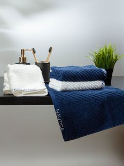 Nautica - Fluffy Zero Twist 100% Cotton Towel -4Pc Hand Towel Solid-Navy Blue, White