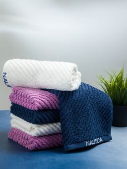 Nautica - Fluffy Zero Twist 100% Cotton Towel -6Pc Hand Towel Solid-Navy Blue, White, Lilac