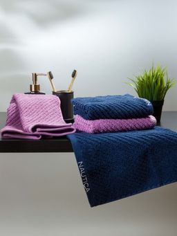 Nautica - Fluffy Zero Twist 100% Cotton Towel -4Pc Hand Towel Solid-Navy Blue, Lilac