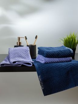 Nautica - Fluffy Zero Twist 100% Cotton Towel -4Pc Hand Towel Solid-Navy Blue, Grapemist