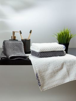 Nautica - Fluffy Zero Twist 100% Cotton Towel -4Pc Hand Towel Solid-White, Steel Grey