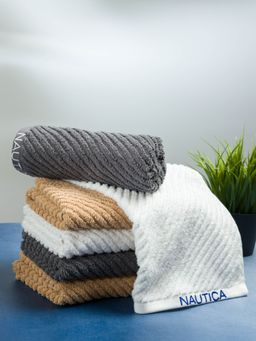 Nautica - Twist 100% Cotton Towel -6Pc Hand Towel Solid-White, Steel Grey, Wheat