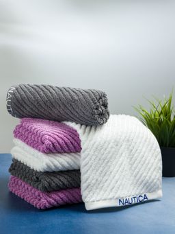Nautica - Twist 100% Cotton Towel -6Pc Hand Towel Solid-White, Steel Grey, Lilac