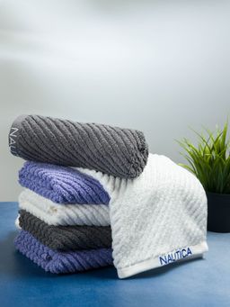Nautica - Twist 100% Cotton Towel -6Pc Hand Towel Solid-White, Steel Grey, Grapemist