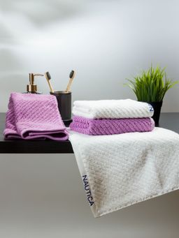 Nautica - Fluffy Zero Twist 100% Cotton Towel -4Pc Hand Towel Solid-White, Lilac
