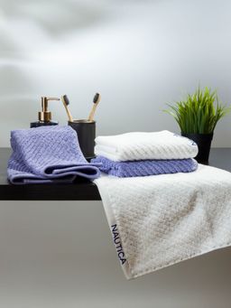 Nautica - Fluffy Zero Twist 100% Cotton Towel -4Pc Hand Towel Solid-White, Grapemist