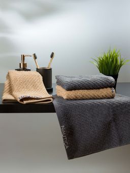 Nautica - Fluffy Zero Twist 100% Cotton Towel -4Pc Hand Towel Solid-Steel Grey, Wheat