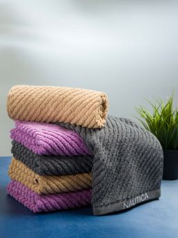 Nautica - Twist 100% Cotton Towel -6Pc Hand Towel Solid-Steel Grey, Wheat, Lilac