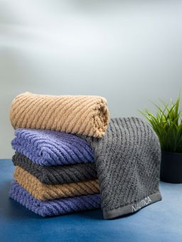 Nautica - Twist 100% Cotton Towel -6Pc Hand Towel Solid-Steel Grey, Wheat, Grapemist