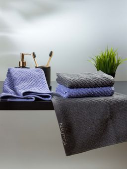 Nautica - Fluffy Zero Twist 100% Cotton Towel -4Pc Hand Towel Solid-Steel Grey, Grapemist