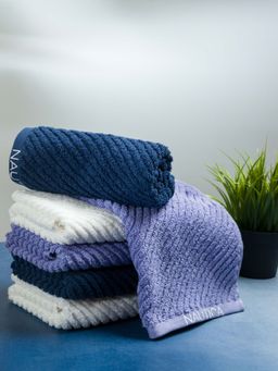 Nautica - Fluffy Zero Twist 100% Cotton Towel -6Pc Hand Towel Solid-Grapemist, Navy Blue, White