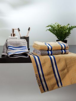 Nautica - Super Soft Zero Twist 100% Cotton Towel -4Pc Hand Towel Solid-Beige, Grey