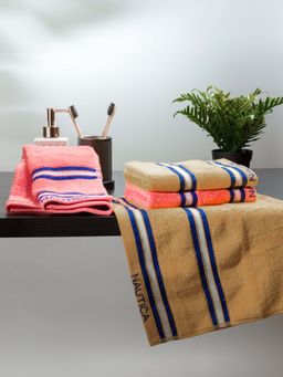 Nautica - Super Soft Zero Twist 100% Cotton Towel -4Pc Hand Towel Solid-Beige, Coral