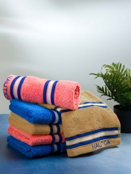 Nautica - Zero Twist 100% Cotton Towel -6Pc Hand Towel Solid-Beige, Coral, Royal Blue
