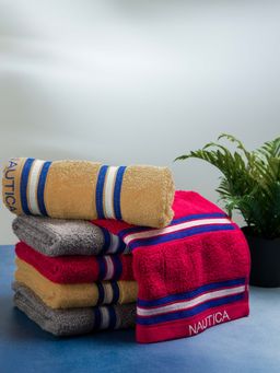 Nautica - Zero Twist 100% Cotton Towel -6Pc Hand Towel Solid-Burgundy, Beige, Grey