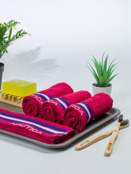 Nautica - Super Soft Zero Twist 100% Cotton Towel -4Pc Face Towel Solid-Burgundy