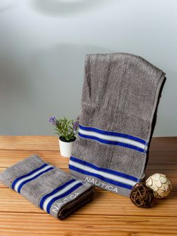 Nautica - Super Soft Zero Twist 100% Cotton Towel -2Pc Hand Towel Solid-Grey