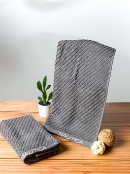 Nautica - Fluffy Zero Twist 100% Cotton Towel -2Pc Hand Towel Solid-Steel Grey